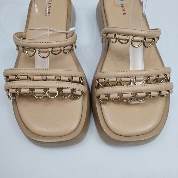 NEW Free People Midas Touch Sandal Womens 8.5 Tan Leather Flatform Slide Boho - Picture 5 of 12